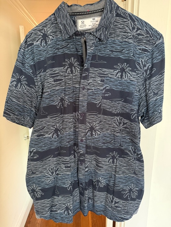 Mbx Premium Goods Other - Men's Navy Palm-Print Short-Sleeve Button Down Shirt